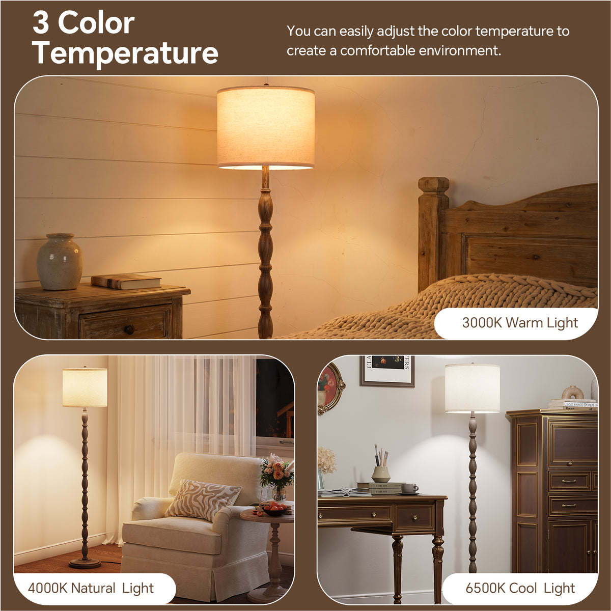 SUNMORY 62" Farmhouse Floor Lamps for Living Room