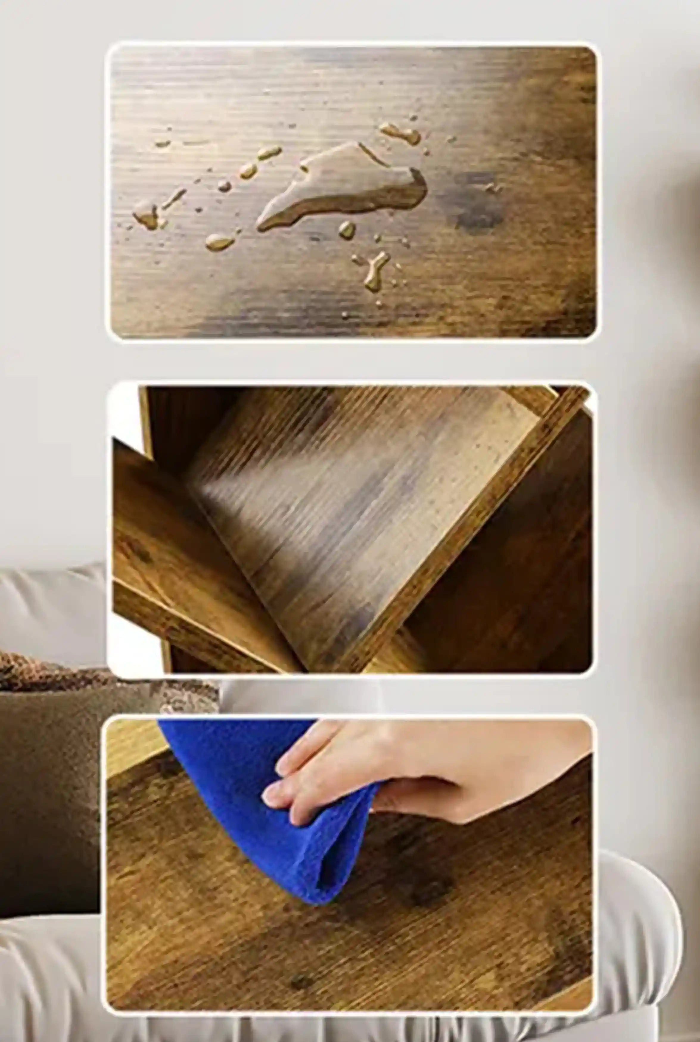 The Sunmory wooden tree bookshelf with built-in storage, adding a warm, natural touch and a sense of coziness to a contemporary living room.