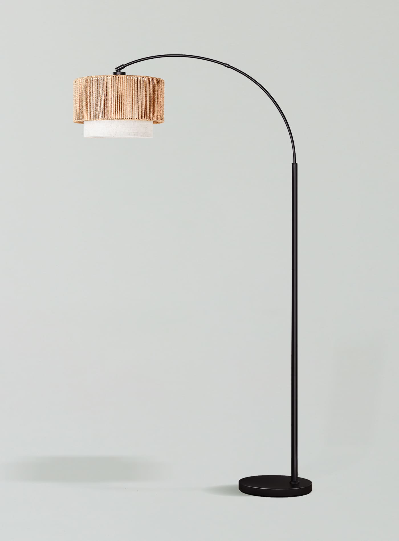 Double Rattan Arc Floor Lamp