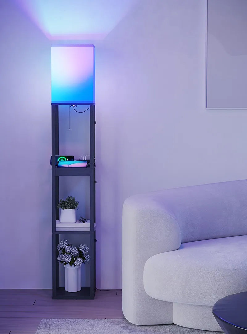 SUNMORY Wood Shelf Floor Lamp with APP Control & RGB Bulb