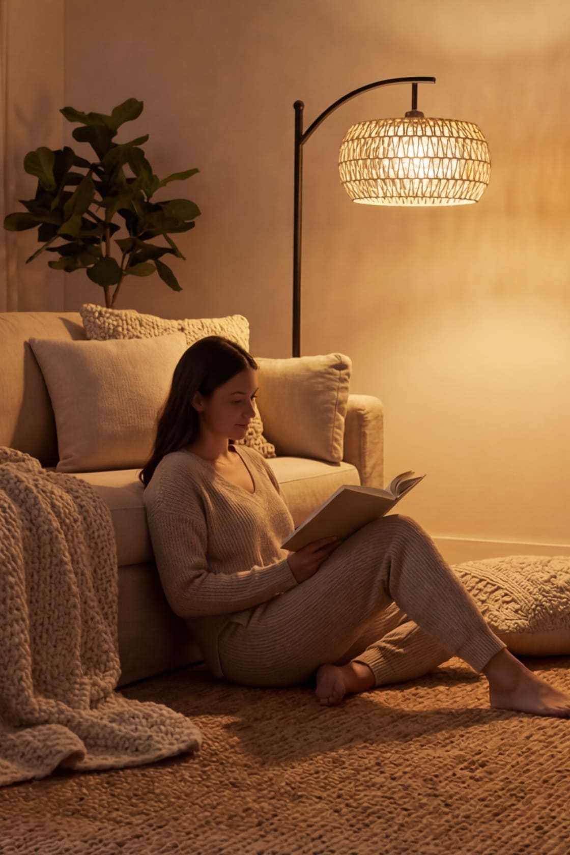 Detailed view of the dimmable LED floor lamp showing the effect of the three color temperature settings (3000K, 4000K, 6000K) for different tasks.