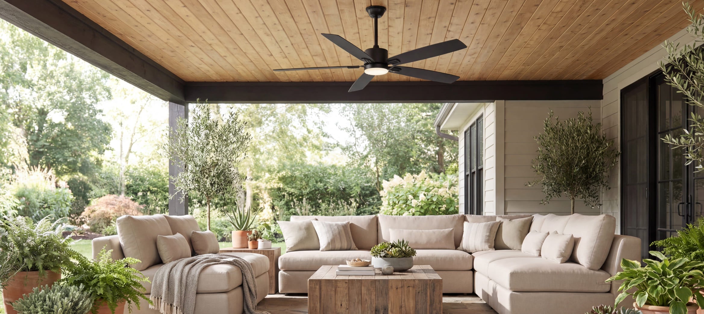 The ultimate 62-inch modern smart ceiling fan with a quiet DC motor, dimmable 3 color light, reversible motor, and a versatile flush mount design for indoor and covered outdoor spaces.