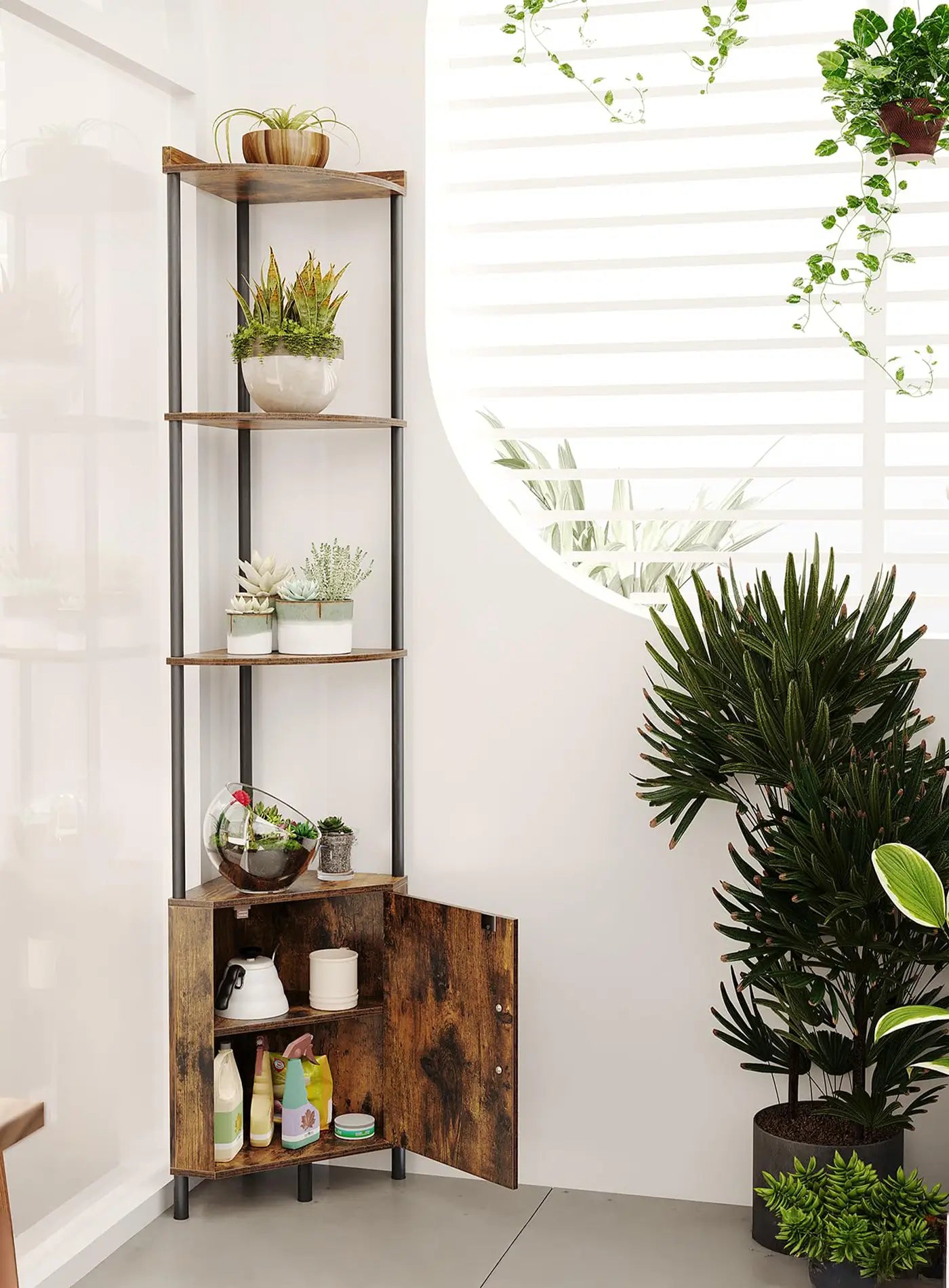 SUNMORY 65.4" 5 Tier Corner Cabinet Shelf with Storage