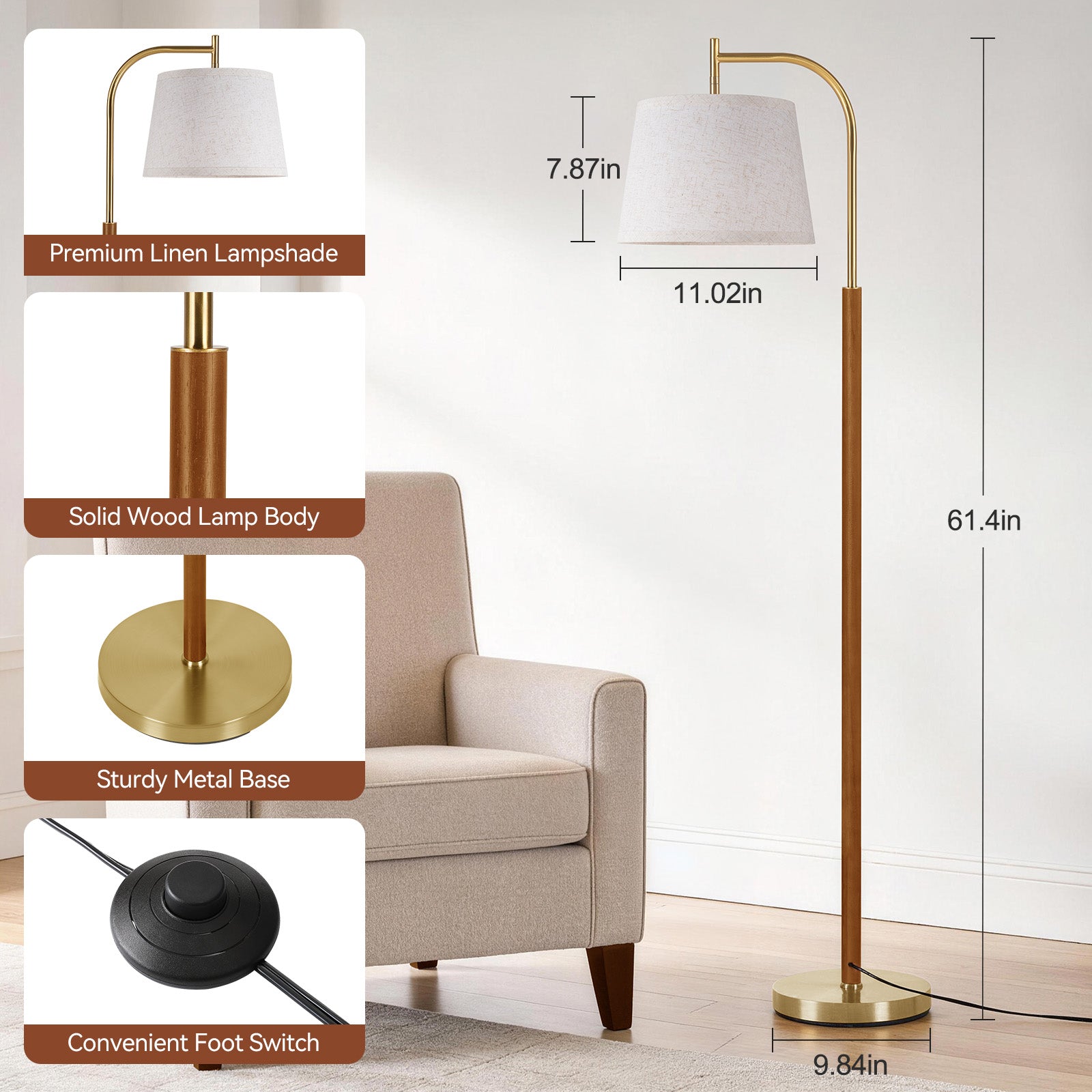 SUNMORY Wood Floor Lamp for Living Room