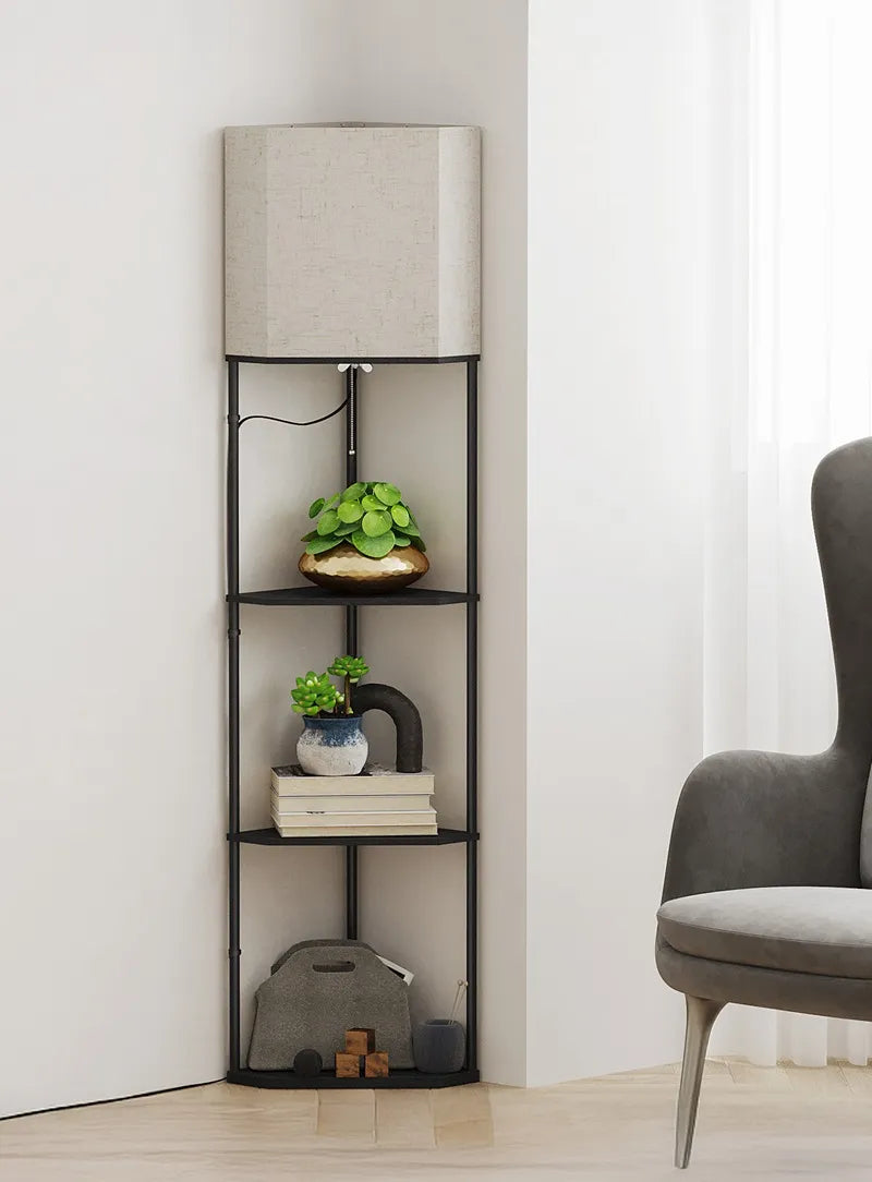 SUNMORY Sector Corner Shelf Lamp with Linen Shade