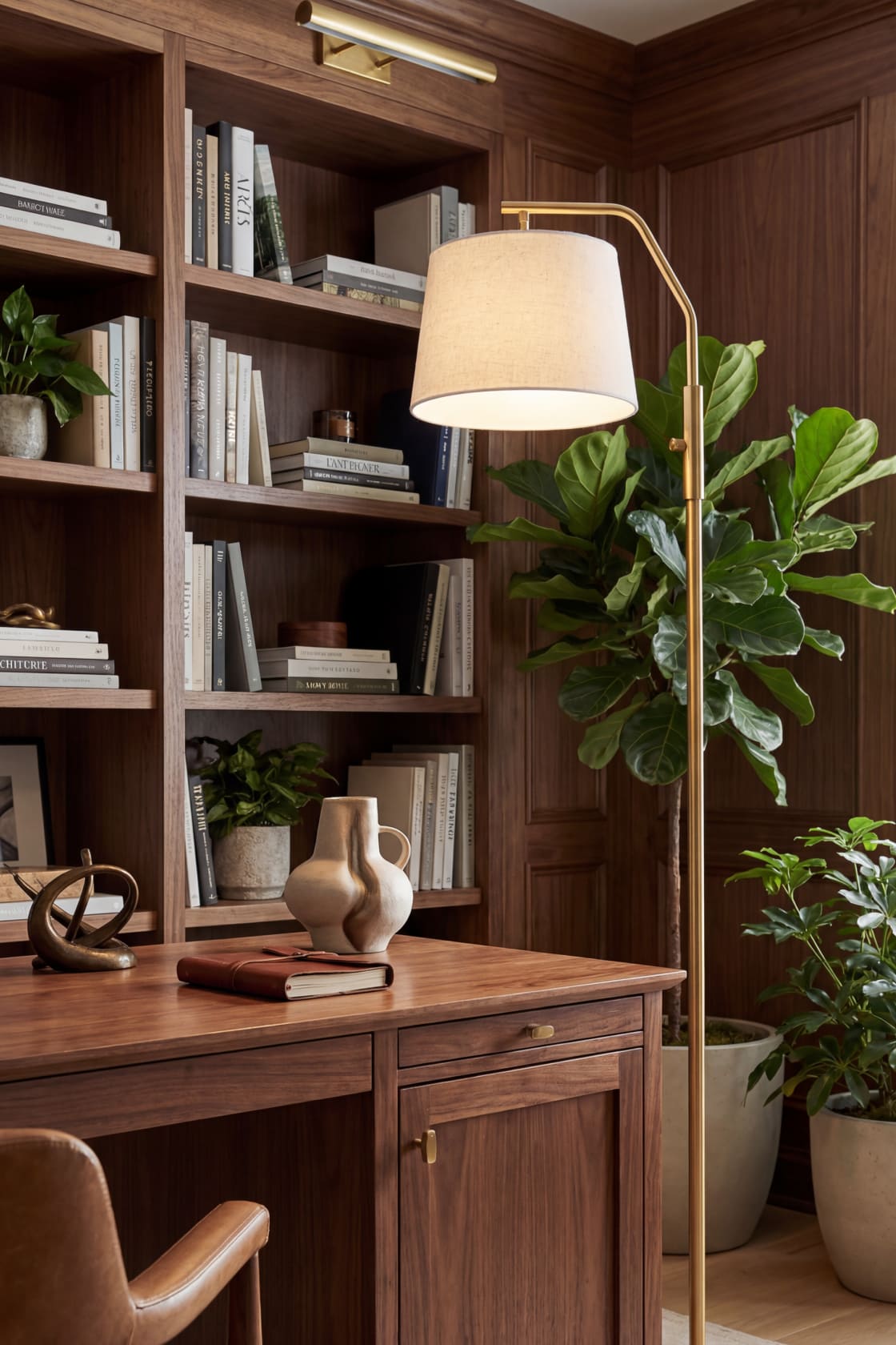 Image showing the lamp head tilted and rotated, demonstrating the 270° horizontal and 90° vertical adjustment for precision lighting on a desk or seating area.