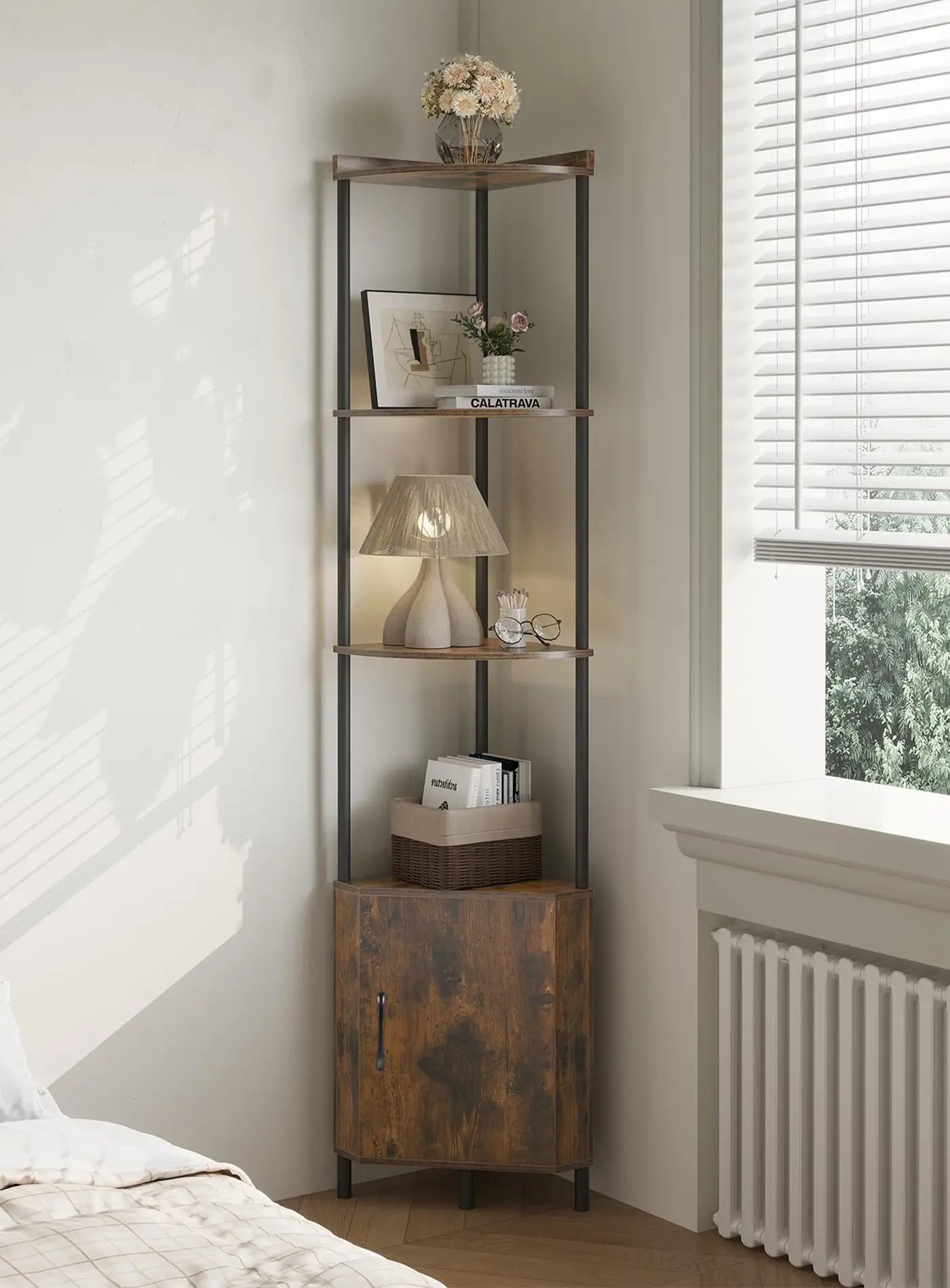 SUNMORY 65.4" 5 Tier Corner Cabinet Shelf with Storage